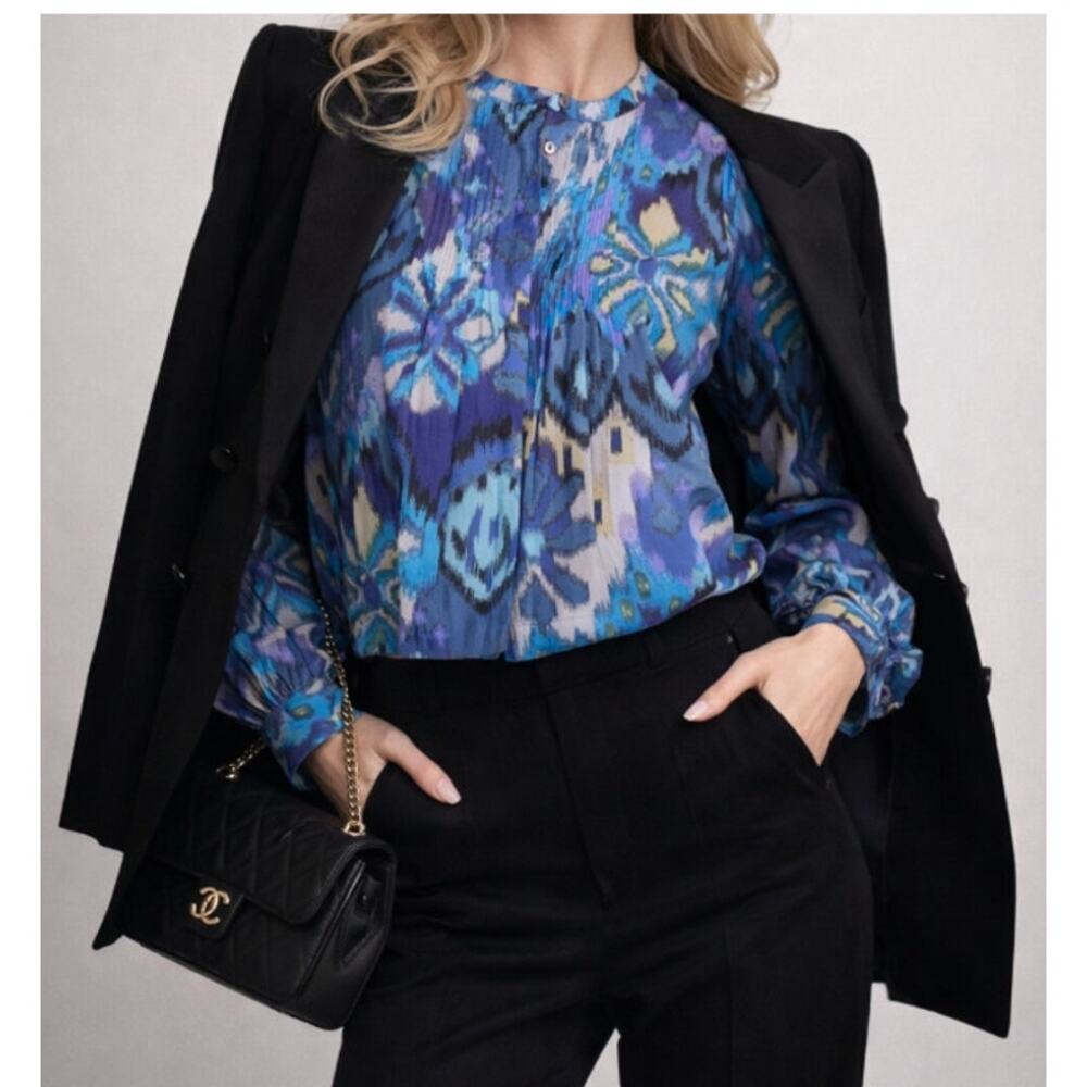 Love The Label Lavina Top Symphonic Ikat Print Blouse 100% Cotton